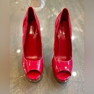 Red Guess platform heels